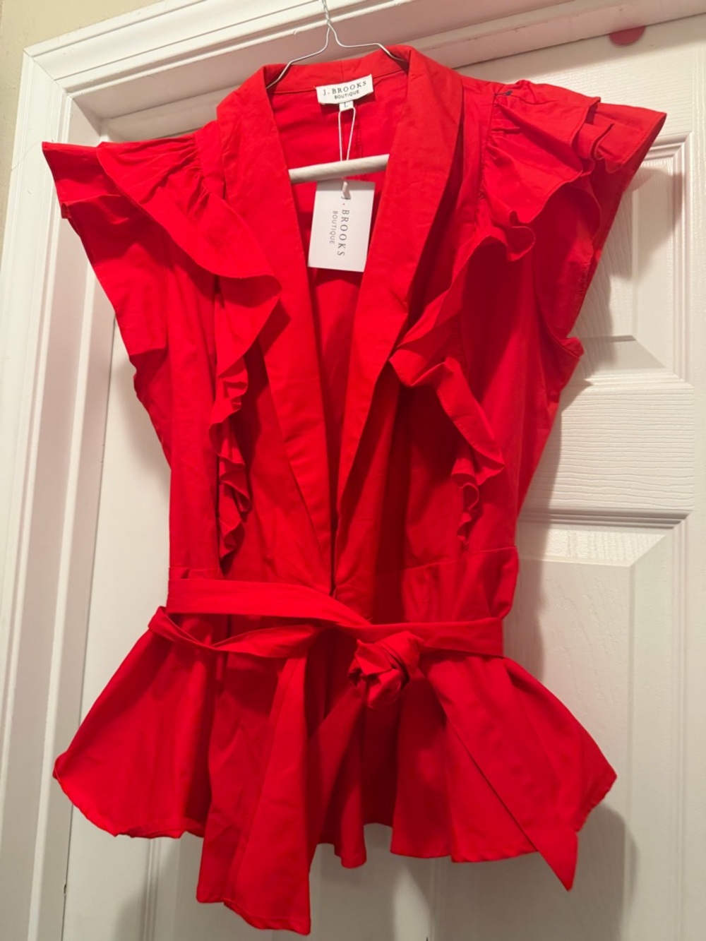 Brooks Bright Red Ruffled Tie-Waist Blouse